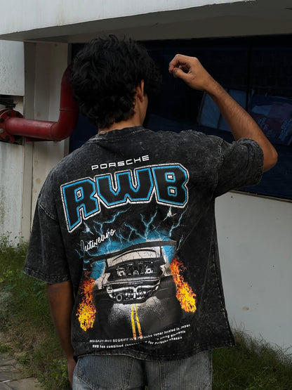 Oversized acide wash Vintage Car RWD black - outwearo