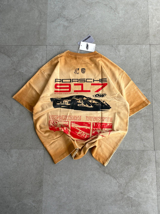 Oversized Gradient washed Porsche Tshirt Brown - outwearo