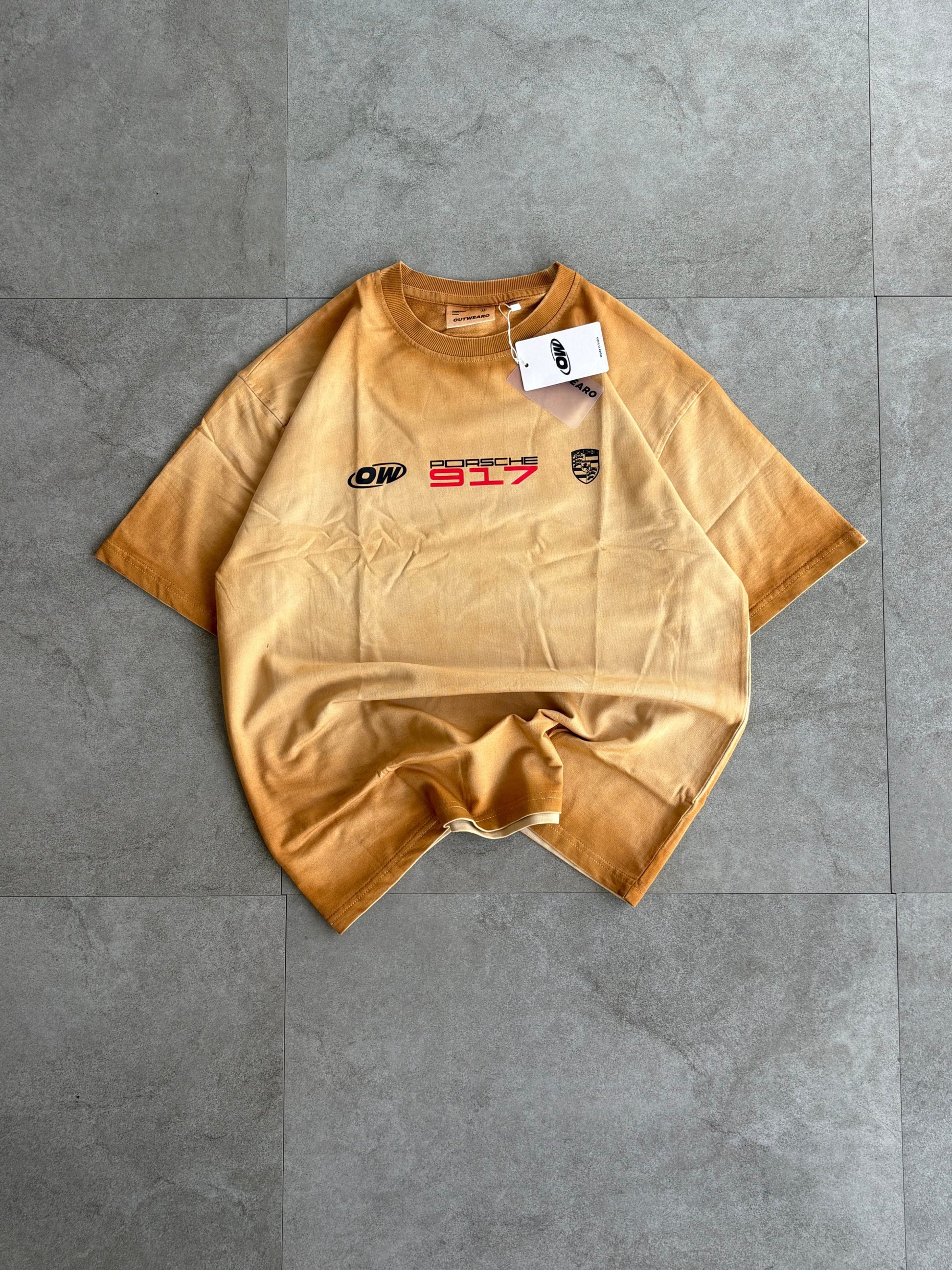 Oversized Gradient washed Porsche Tshirt Brown - outwearo