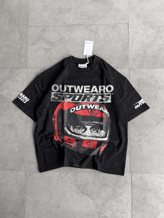 Oversized Stone washed Helmet design Tshirt Black - outwearo
