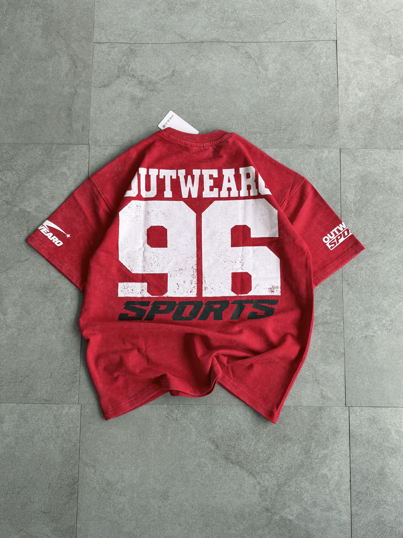 Oversized Stone washed Helmet design Tshirt RED - outwearo