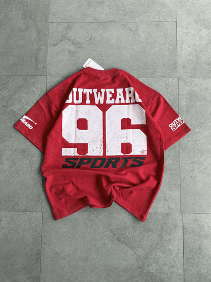 Oversized Stone washed Helmet design Tshirt RED - outwearo