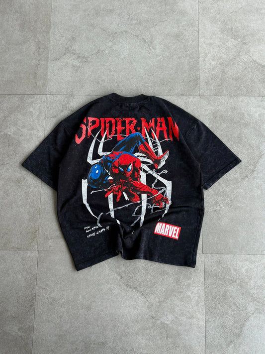 Oversized Stone washed Spiderman Tshirt - outwearo