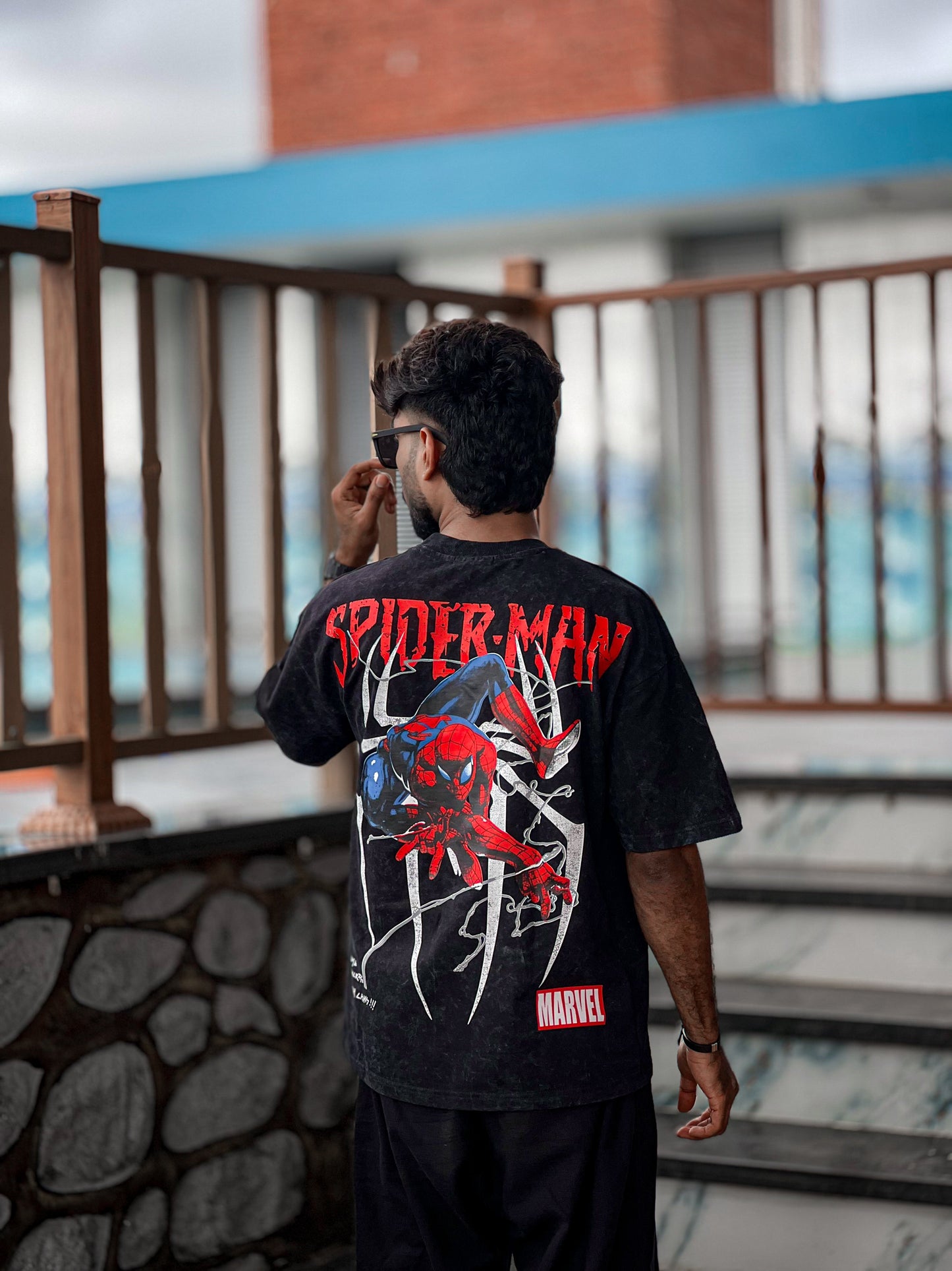 Oversized Stone washed Spiderman Tshirt - outwearo