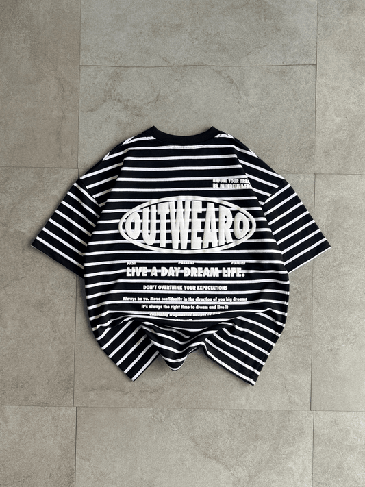 Oversized Striped Tshirt Black - outwearo