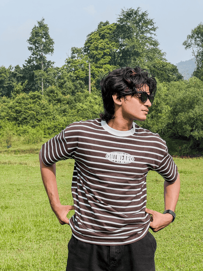 Oversized Striped Tshirt Brown - outwearo
