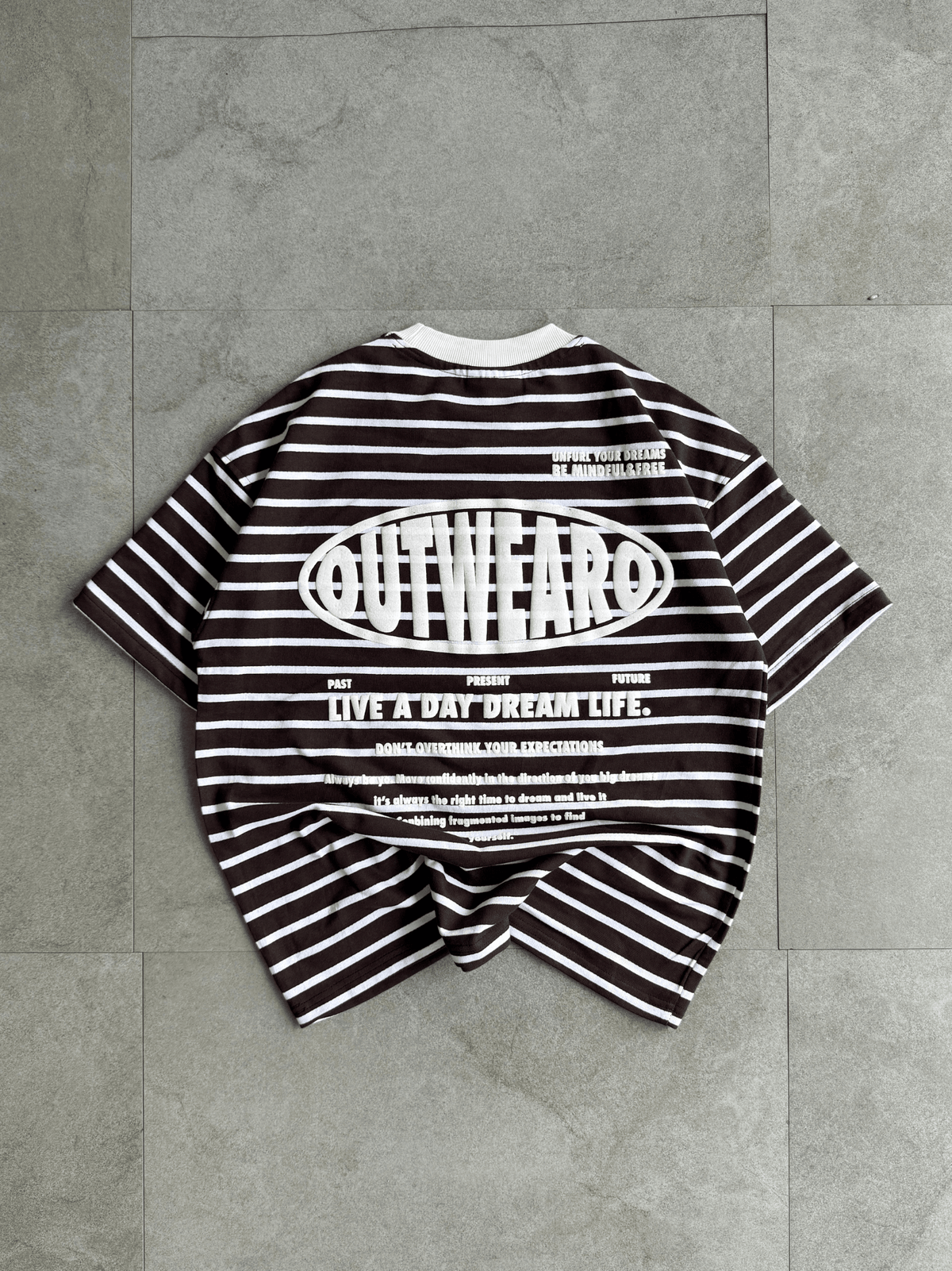 Oversized Striped Tshirt Brown - outwearo