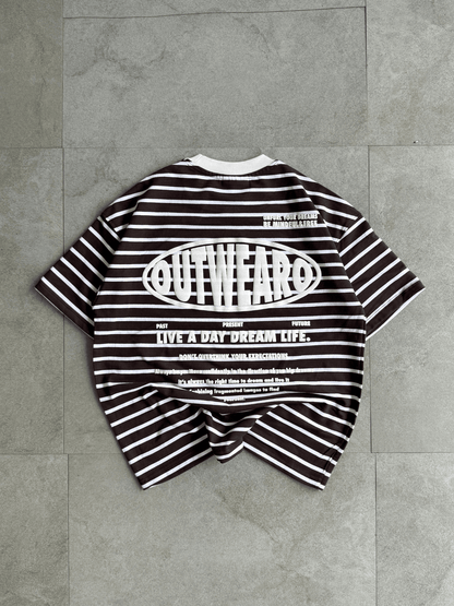 Oversized Striped Tshirt Brown - outwearo
