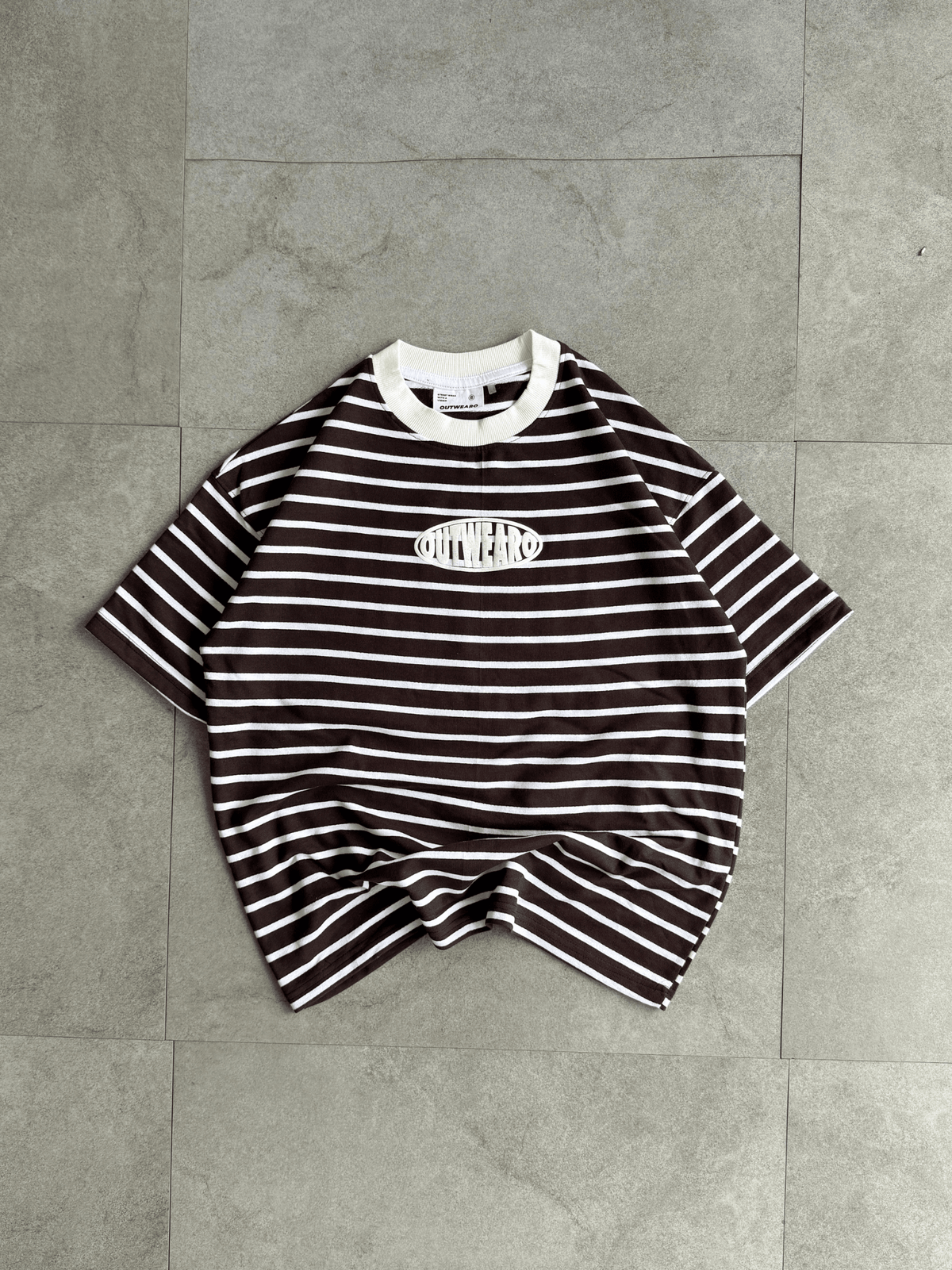 Oversized Striped Tshirt Brown - outwearo
