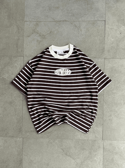 Oversized Striped Tshirt Brown - outwearo