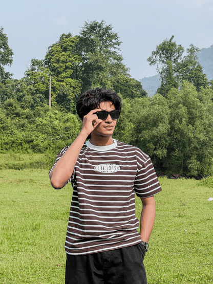 Oversized Striped Tshirt Brown - outwearo