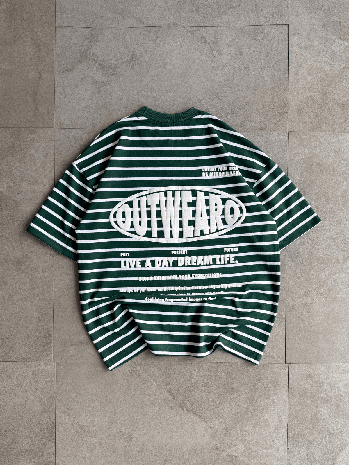 Oversized Striped Tshirt Dark Green - outwearo