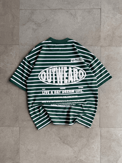 Oversized Striped Tshirt Dark Green - outwearo