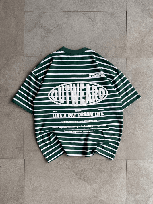 Oversized Striped Tshirt Dark Green - outwearo