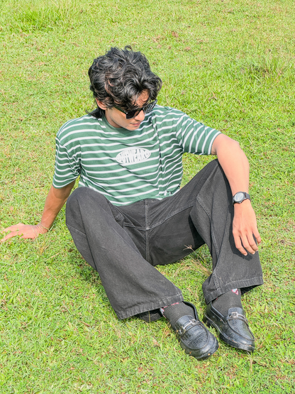 Oversized Striped Tshirt Dark Green - outwearo