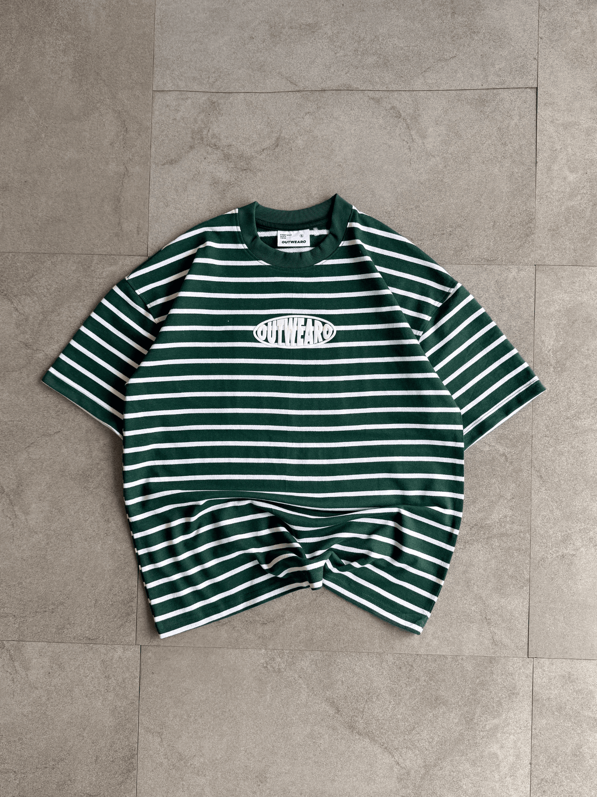 Oversized Striped Tshirt Dark Green - outwearo