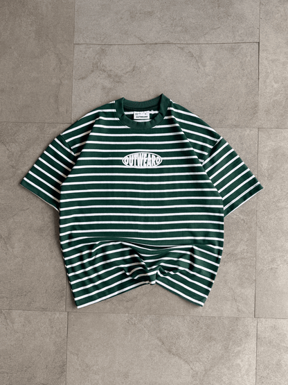 Oversized Striped Tshirt Dark Green - outwearo