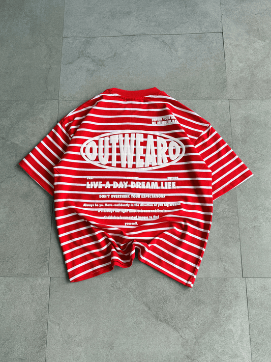 Oversized Striped Tshirt RED - outwearo