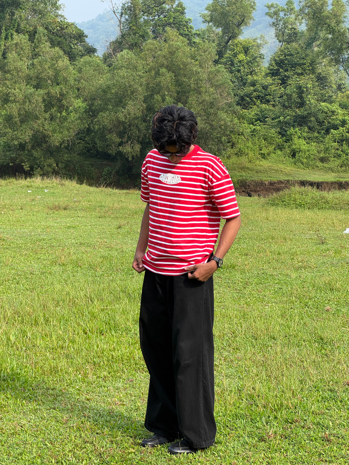 Oversized Striped Tshirt RED - outwearo