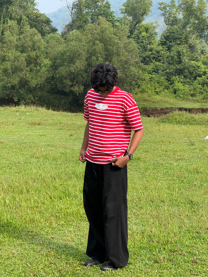 Oversized Striped Tshirt RED - outwearo