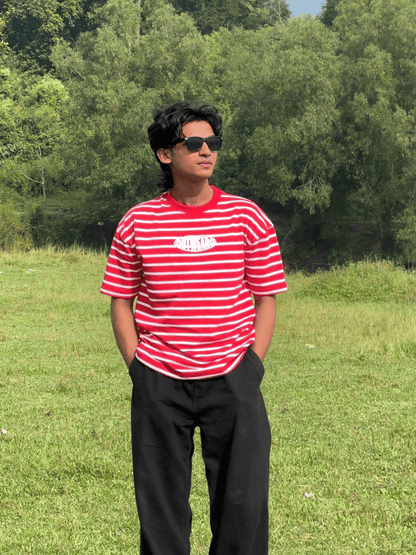 Oversized Striped Tshirt RED - outwearo
