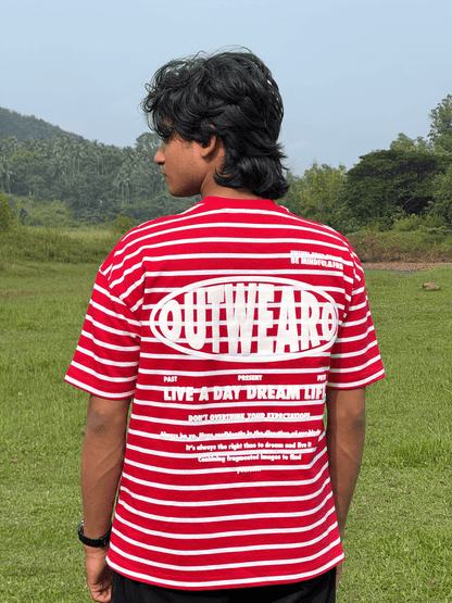 Oversized Striped Tshirt RED - outwearo