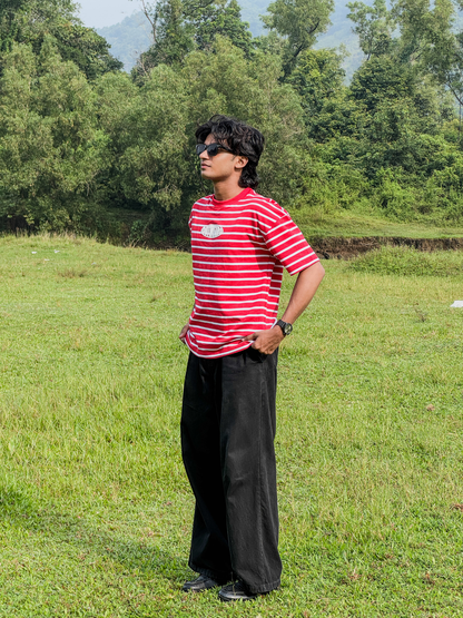 Oversized Striped Tshirt RED - outwearo