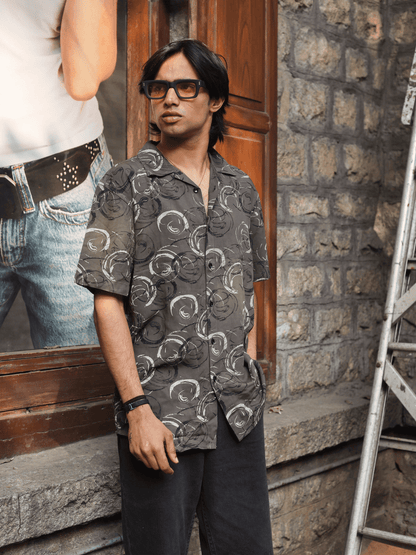 Printed Oversize Shirt Dark Graphite Grey - outwearo