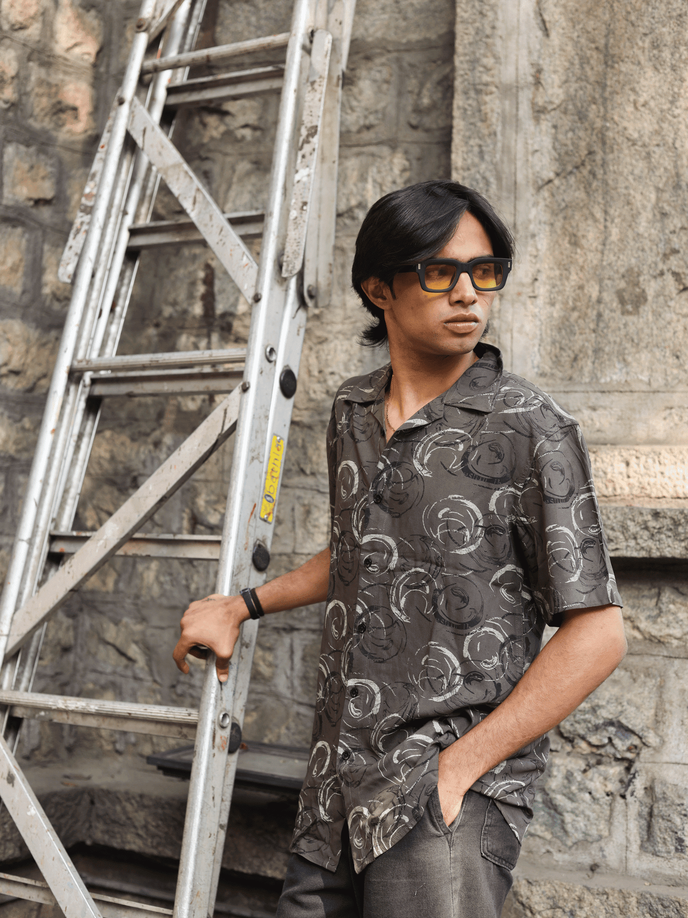 Printed Oversize Shirt Dark Graphite Grey - outwearo