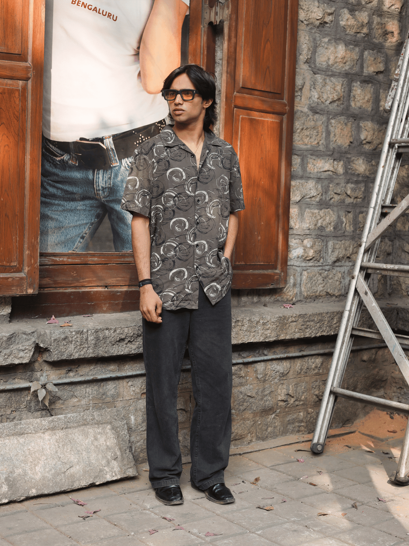 Printed Oversize Shirt Dark Graphite Grey - outwearo