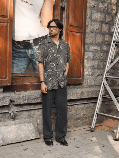 Printed Oversize Shirt Dark Graphite Grey - outwearo