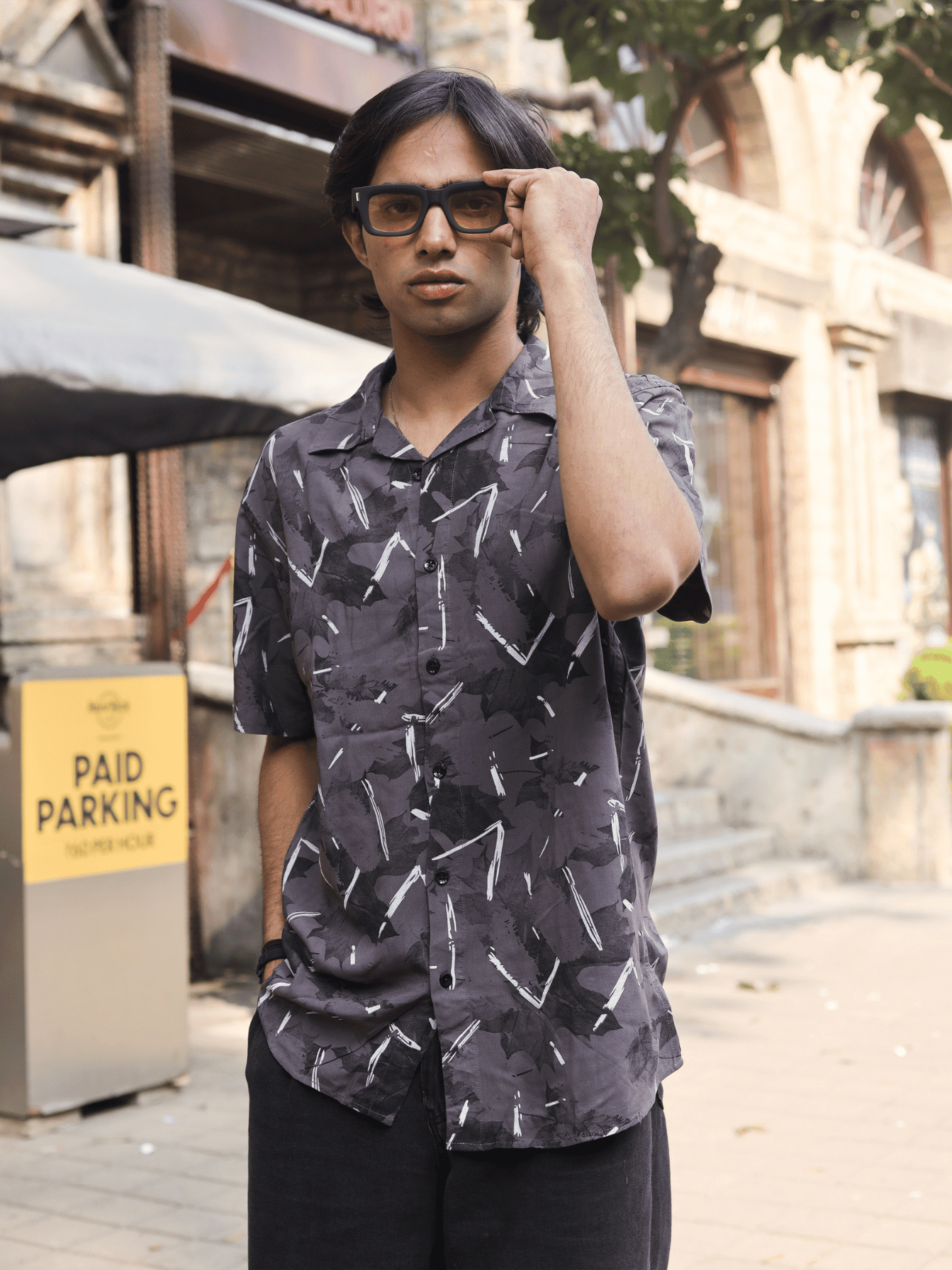 Printed Oversize Shirt Dark Grey - outwearo