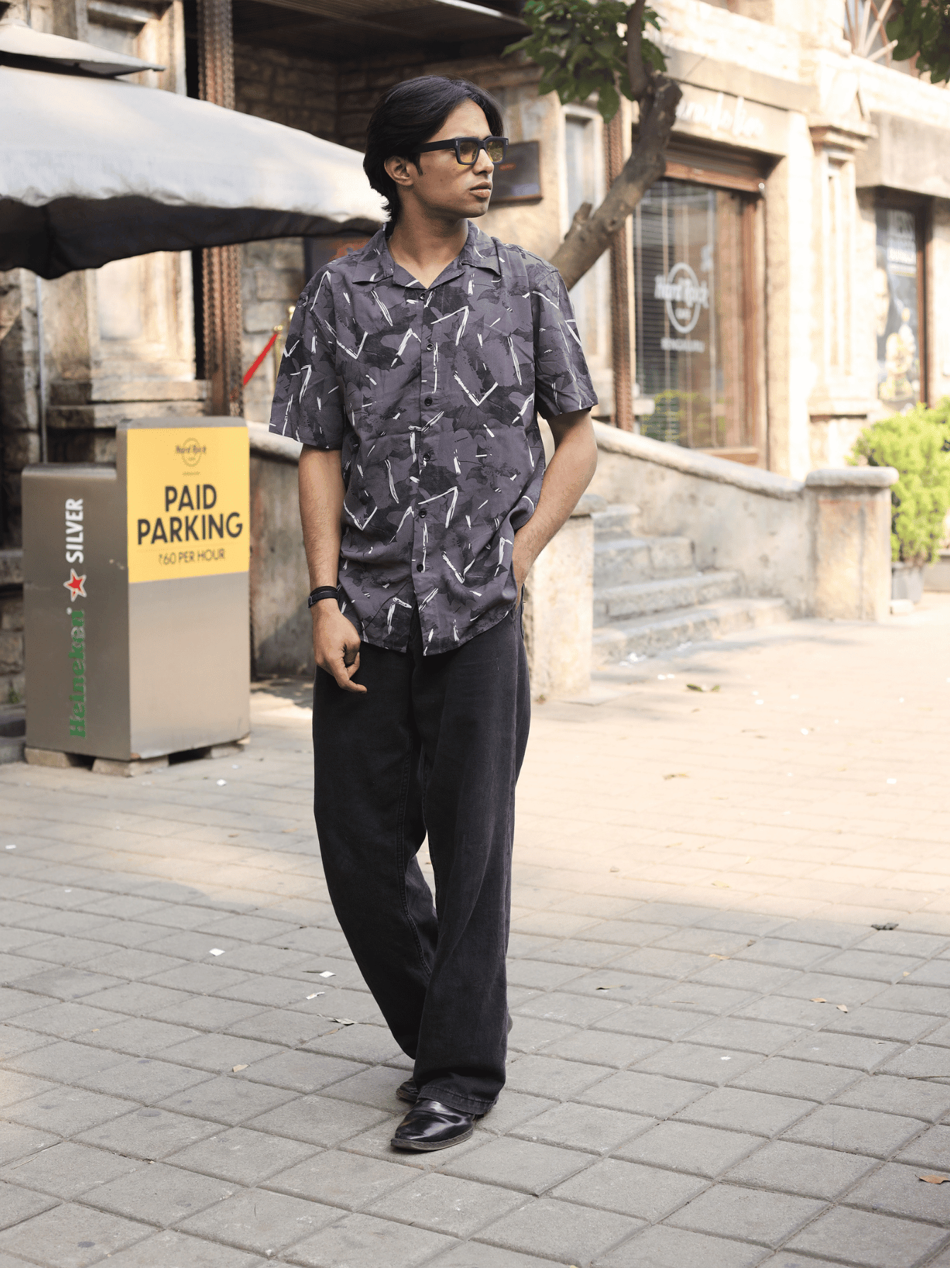 Printed Oversize Shirt Dark Grey - outwearo