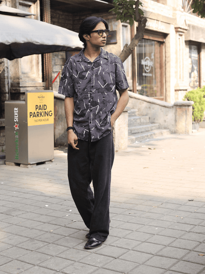 Printed Oversize Shirt Dark Grey - outwearo