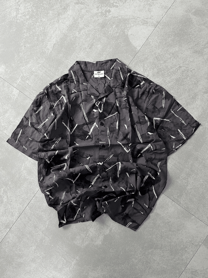 Printed Oversize Shirt Dark Grey - outwearo