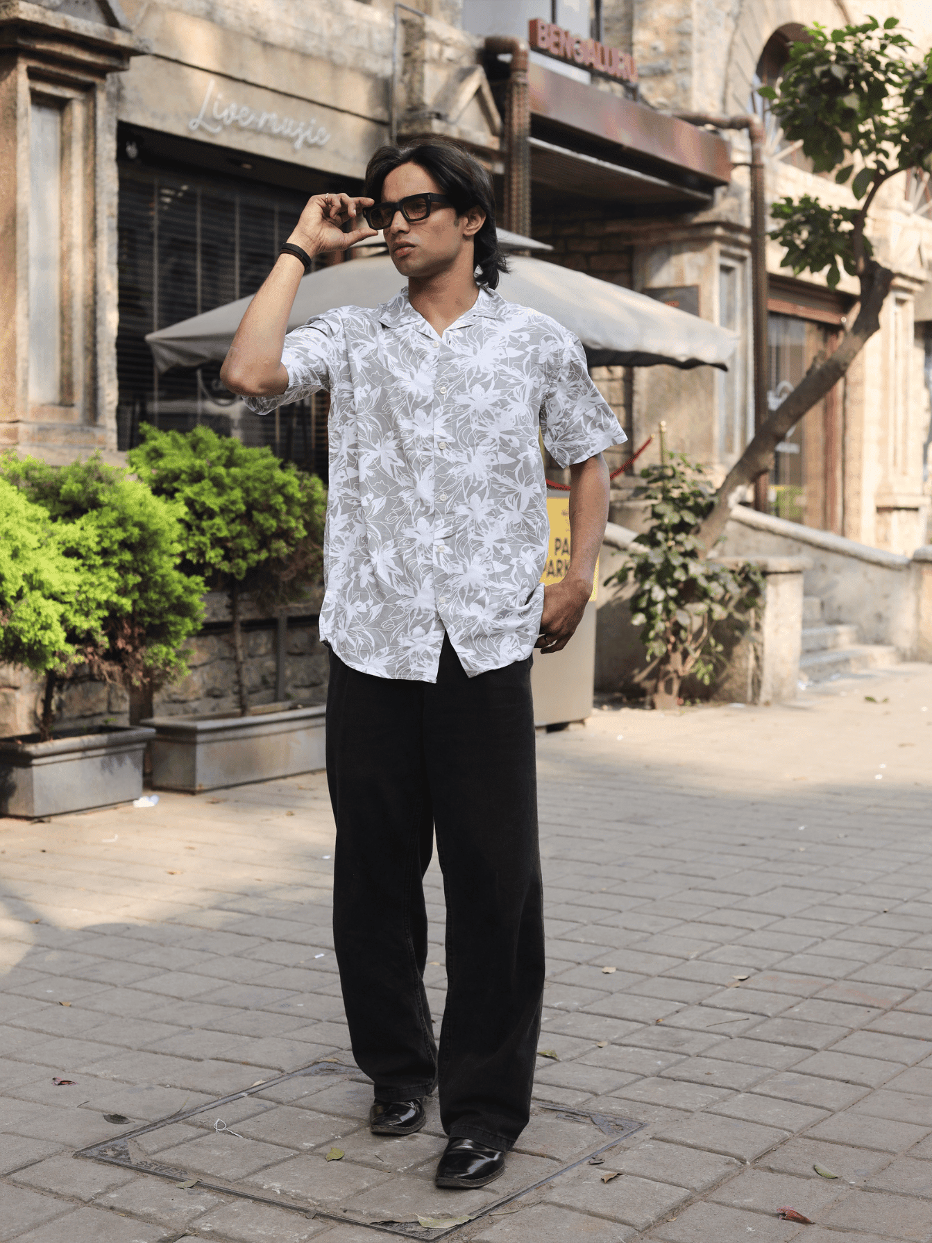 Printed Oversize Shirt Light grey print - outwearo