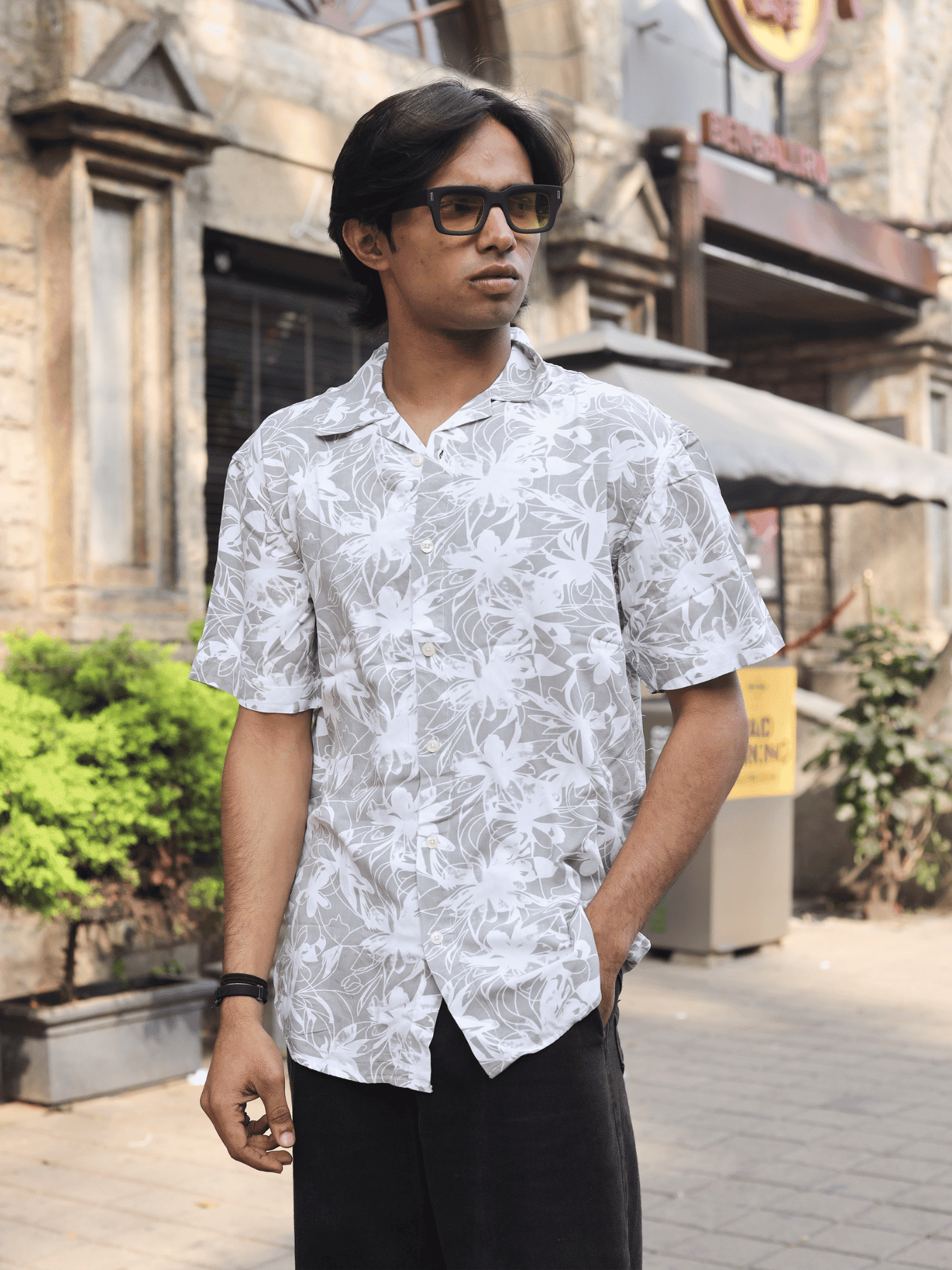 Printed Oversize Shirt Light grey print - outwearo