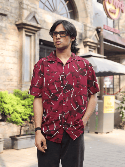 Printed Oversize Shirt Red - outwearo
