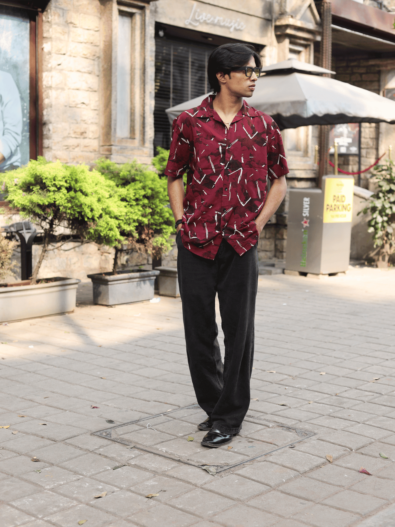 Printed Oversize Shirt Red - outwearo