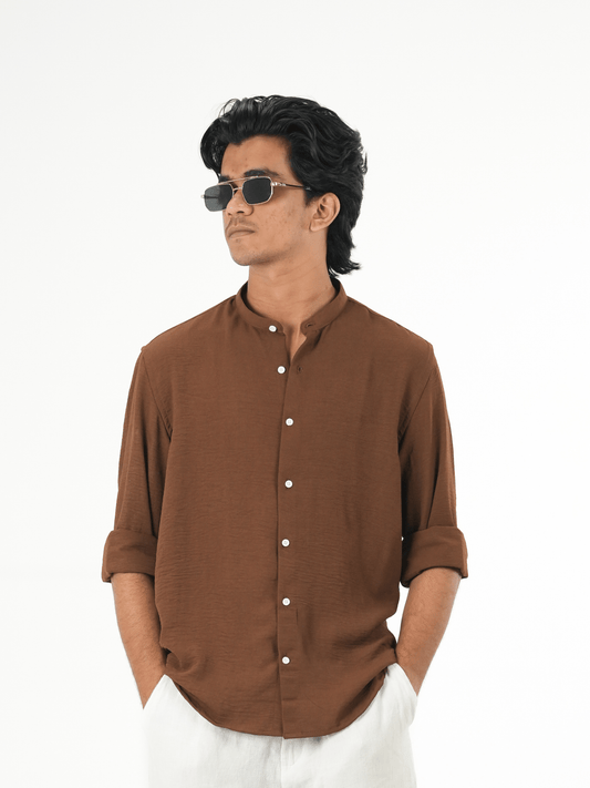Regular Fit Chinese Collar Shirt IMP Fabirc BROWN - outwearo