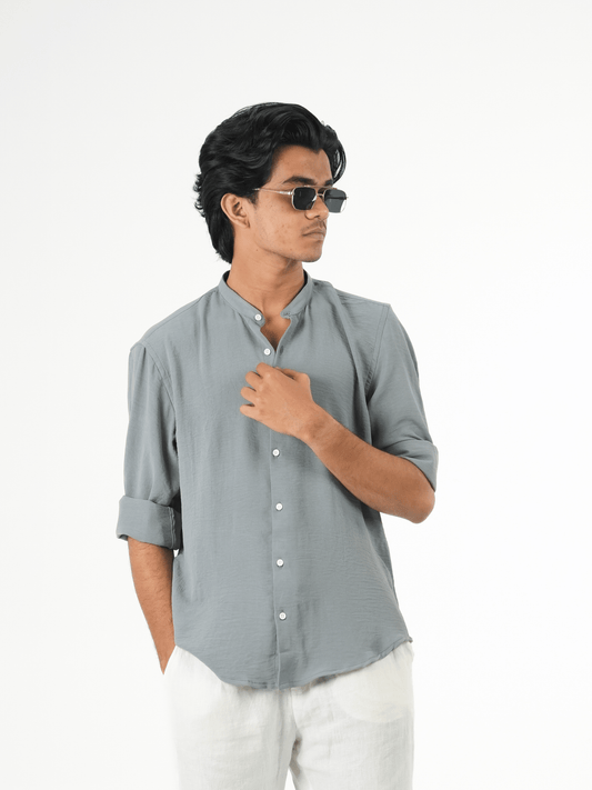 Regular Fit Chinese Collar Shirt IMP Fabirc Grey - outwearo
