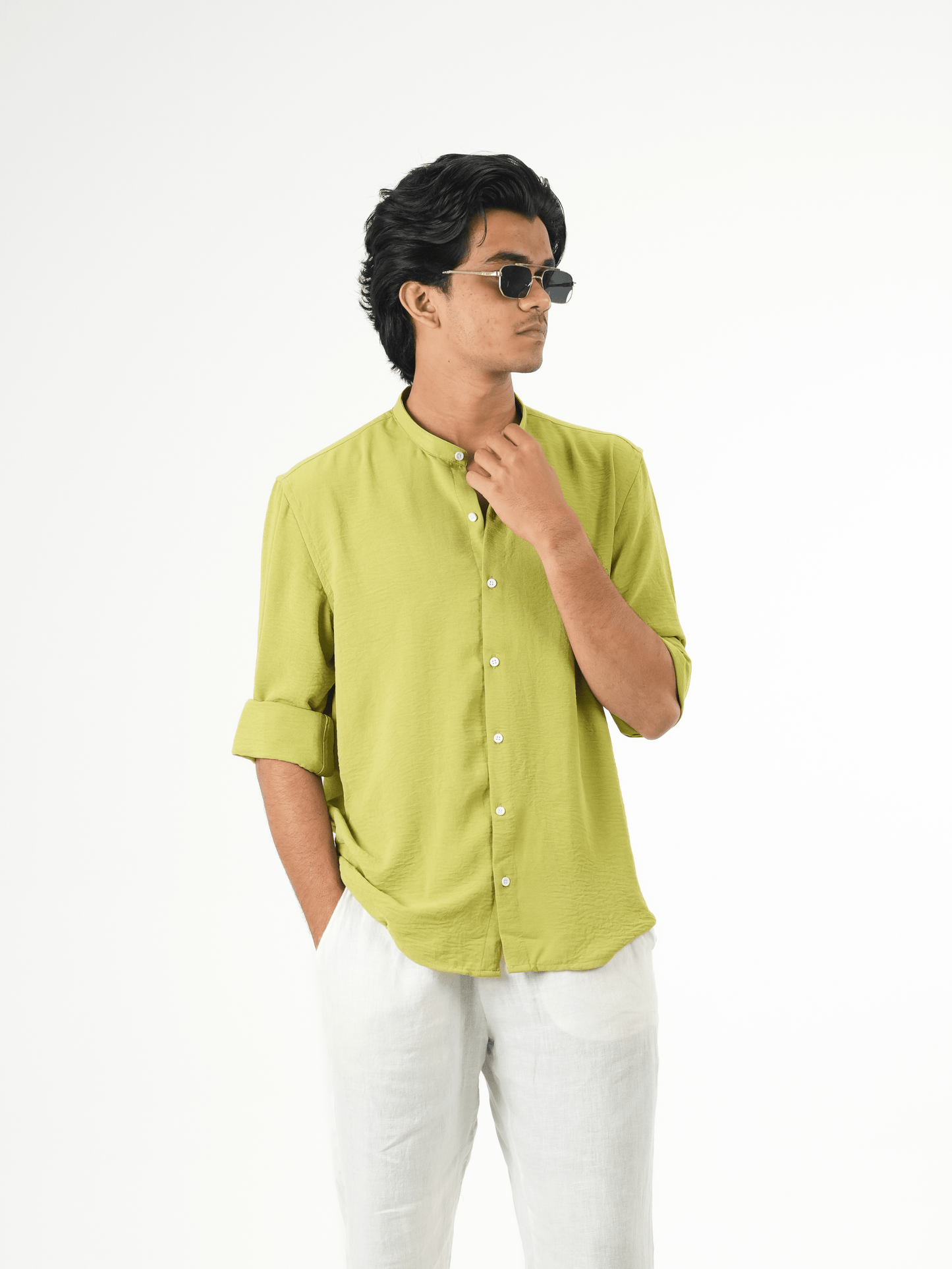 Regular Fit Chinese Collar Shirt IMP Fabirc Lime green - outwearo