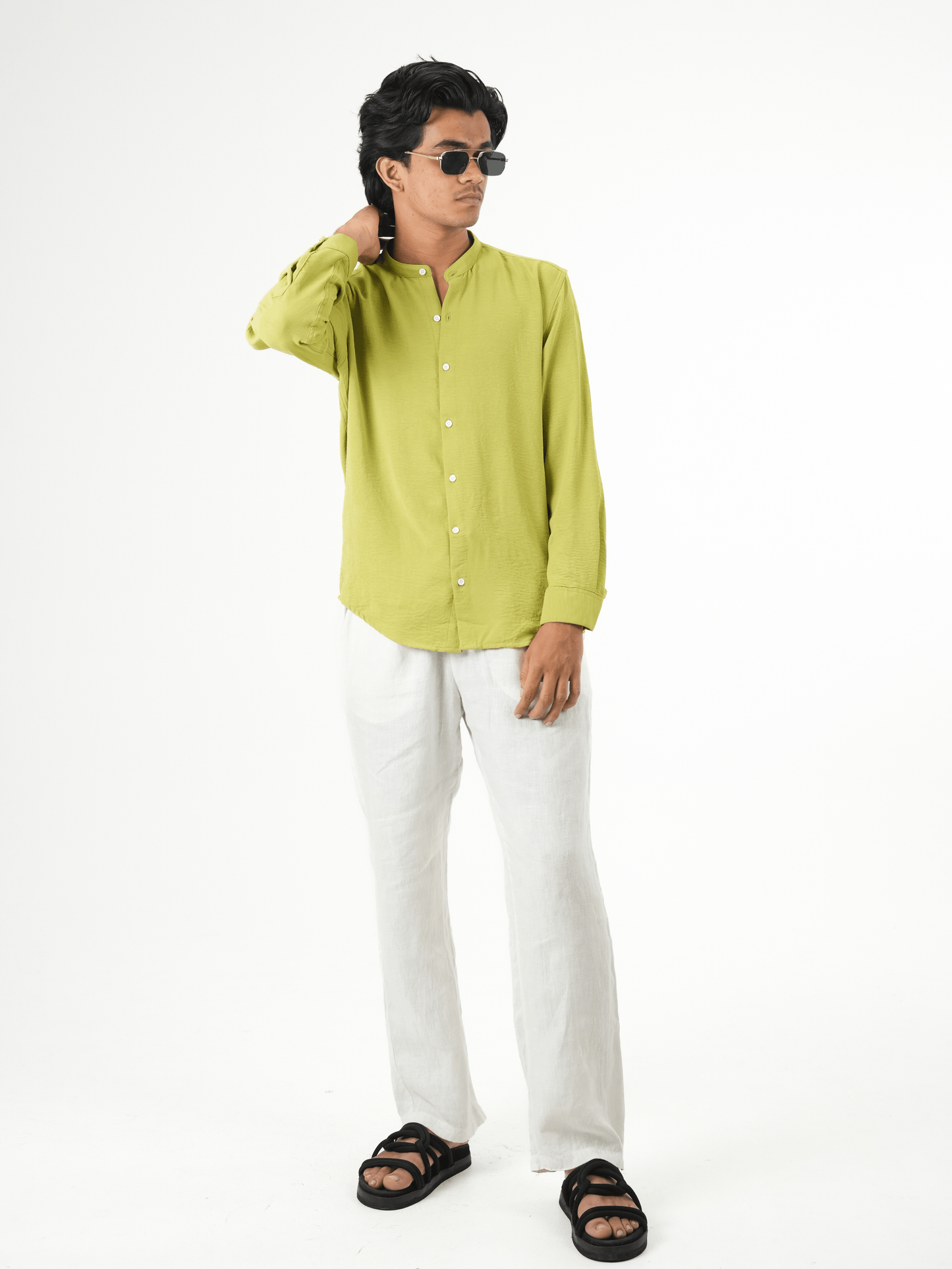 Regular Fit Chinese Collar Shirt IMP Fabirc Lime green - outwearo