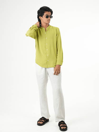 Regular Fit Chinese Collar Shirt IMP Fabirc Lime green - outwearo