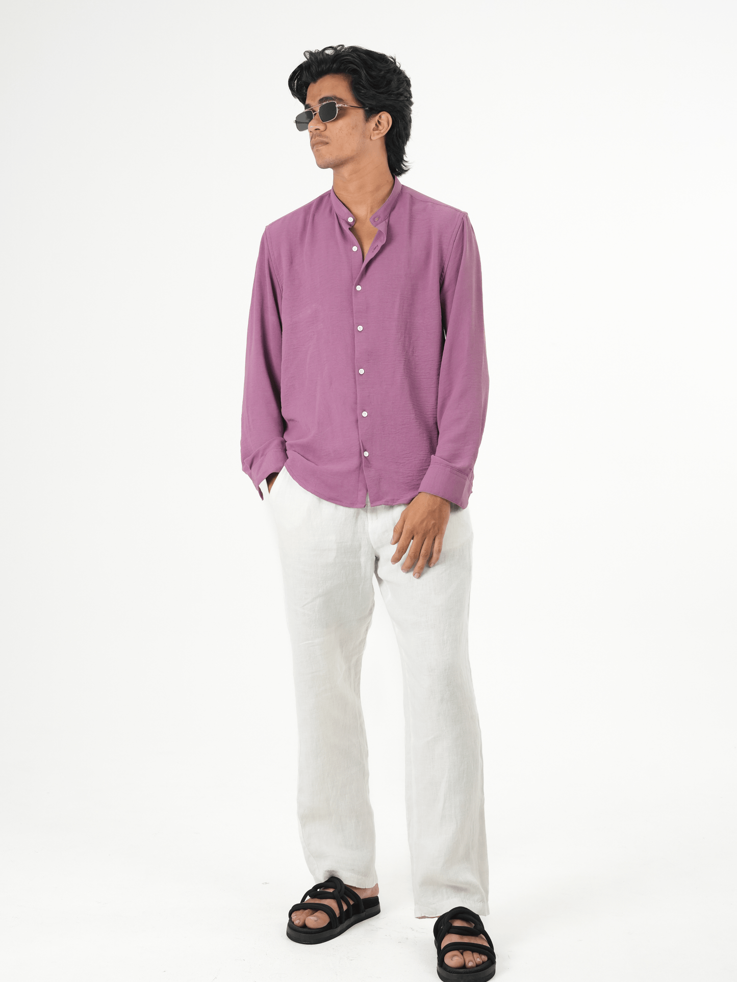 Regular Fit Chinese Collar Shirt IMP Fabirc Lite Vilote - outwearo