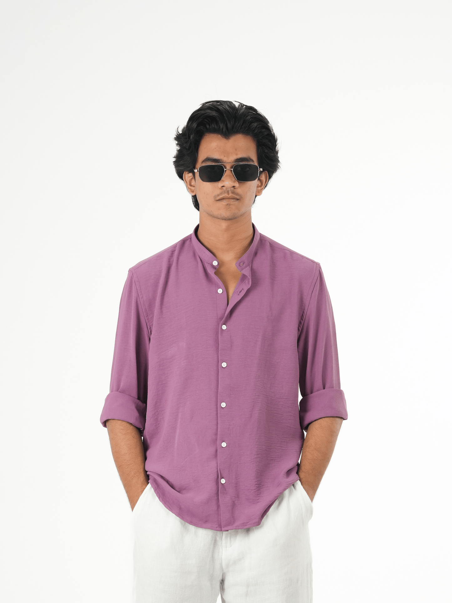 Regular Fit Chinese Collar Shirt IMP Fabirc Lite Vilote - outwearo