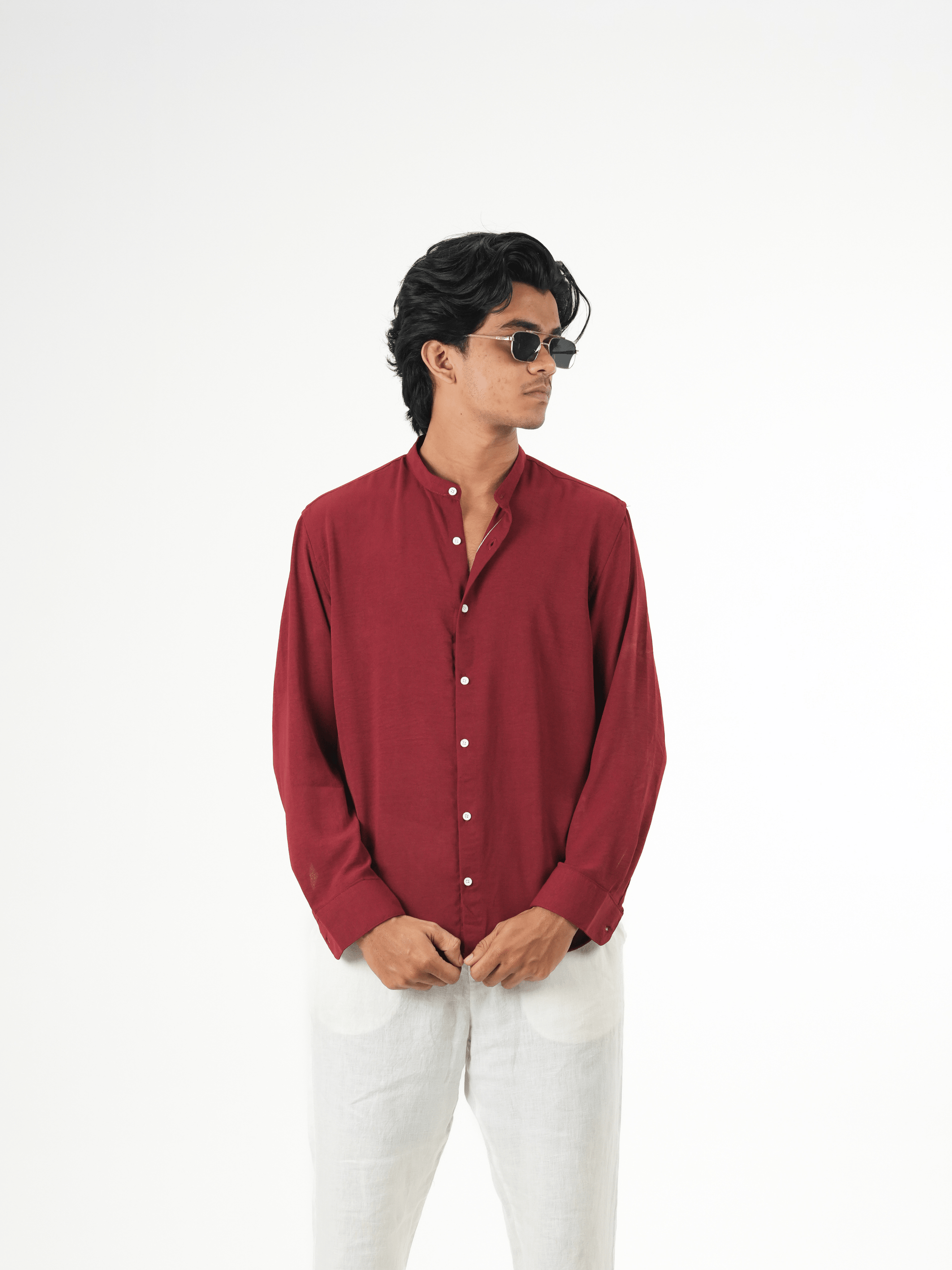 Regular Fit Chinese Collar Shirt IMP Fabirc MEROON - outwearo