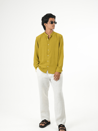 Regular Fit Chinese Collar Shirt IMP Fabirc Mustard yellow - outwearo
