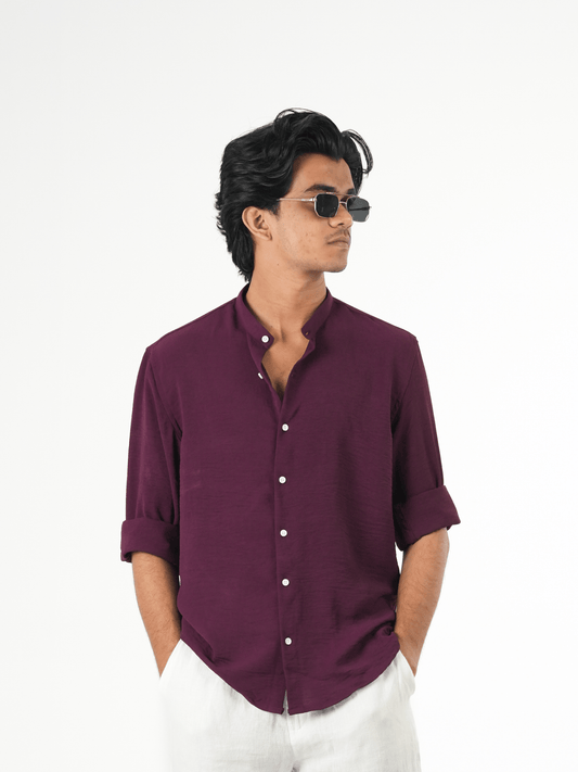 Regular Fit Chinese Collar Shirt IMP Fabirc Purple - outwearo