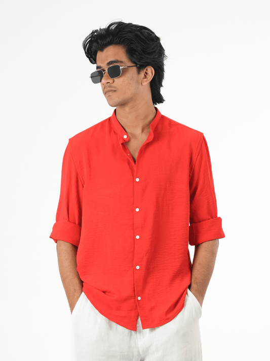 Regular Fit Chinese Collar Shirt IMP Fabirc RED - outwearo